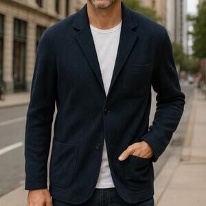 Frederik Anderson Copenhagen Herringbone Blue Knit Men’s Blazer Jacket Size XL